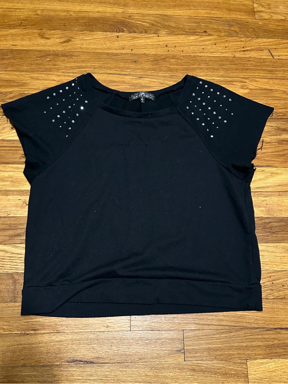 Almost Famous Black Top with Studded Shoulders and Skull Design